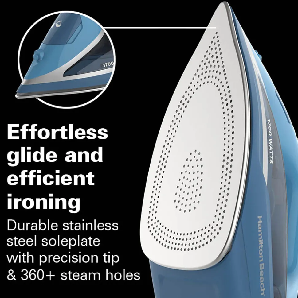Steam Iron with Retractable Cord, Blue