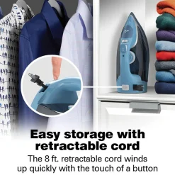 Steam Iron with Retractable Cord, Blue