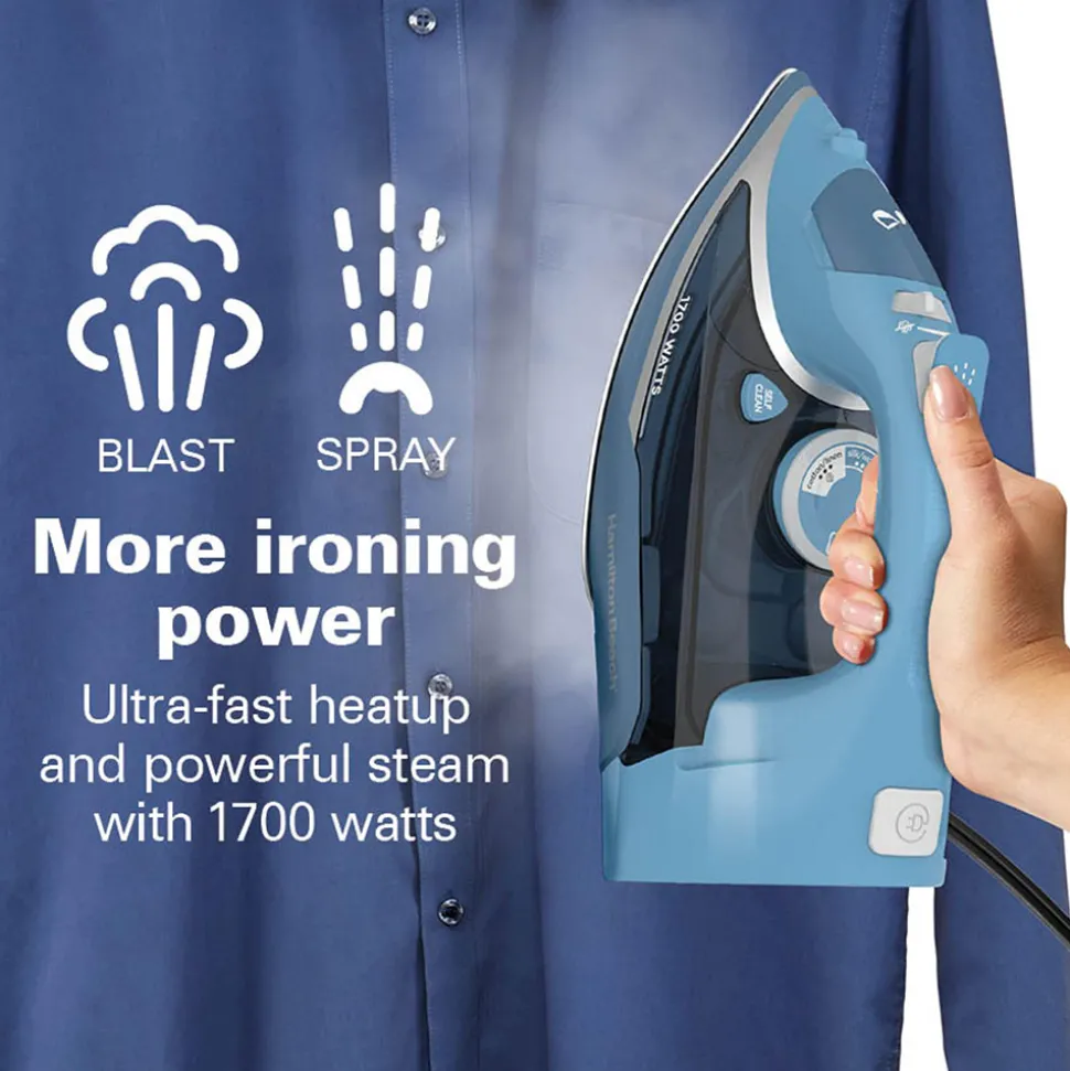 Steam Iron with Retractable Cord, Blue